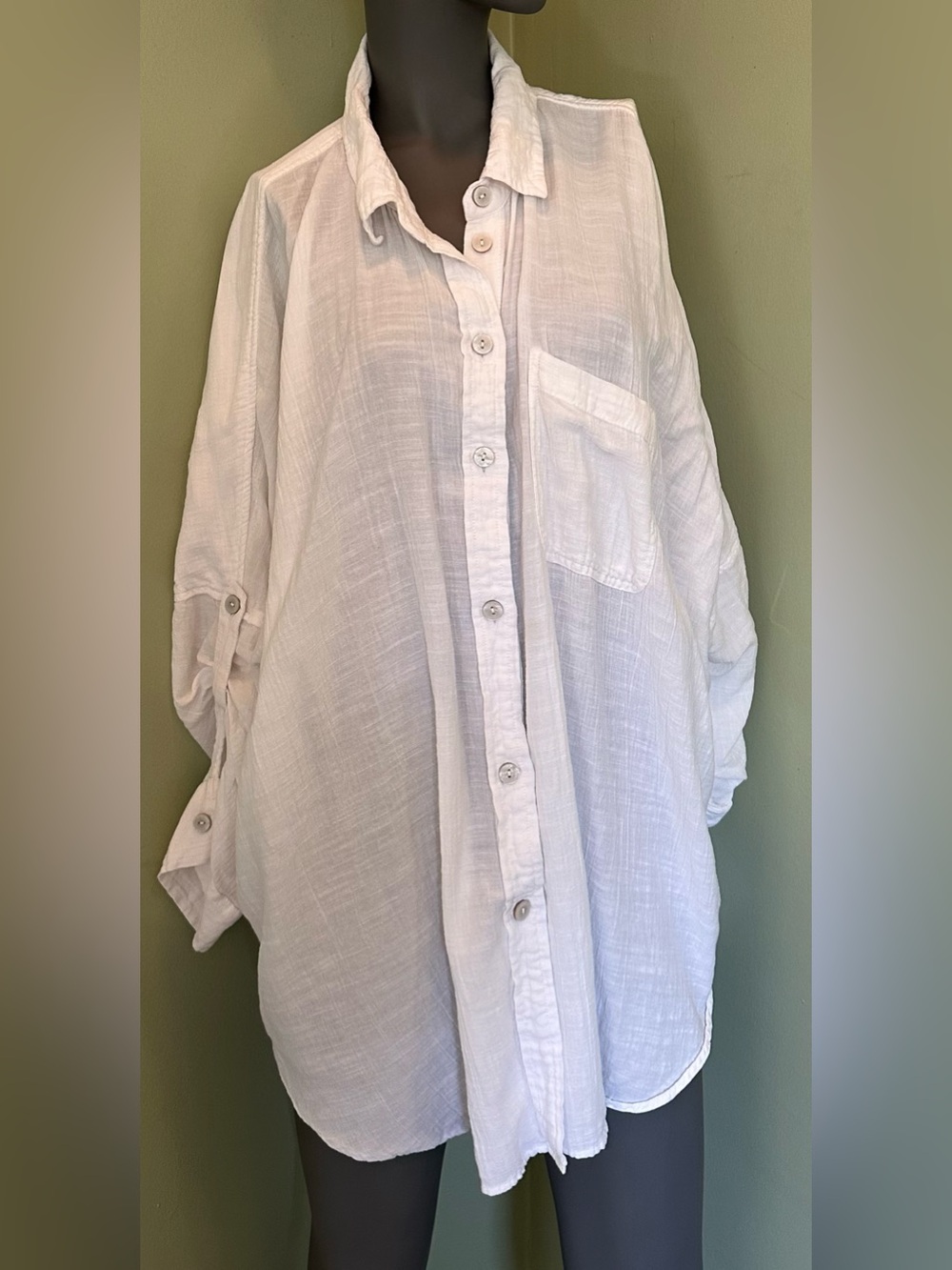 American Eagle Womens Oversized Gauze Cotton Button Down White Shirt, Size L